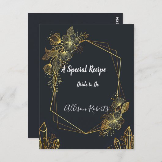 Golden Frame Navy Back Brautparty Rezept Postkarte (Vorne/Hinten)