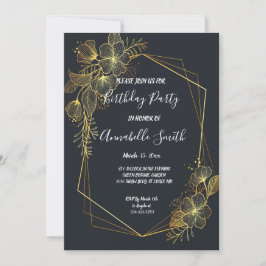 Golden Frame Navy zurück Geburtstagsparty Einladung
