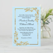 Golden Frame Traditional Blue Invitation Einladung (Stehend Vorderseite)