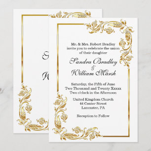 Golden Frame Traditionelles Weiß Einladung
