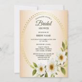 Golden Frame White Floral Peach Bridal Shower Einladung (Vorderseite)
