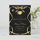 Golden Frame with Bow Graduation Invitation Einladung (Stehend Vorderseite)