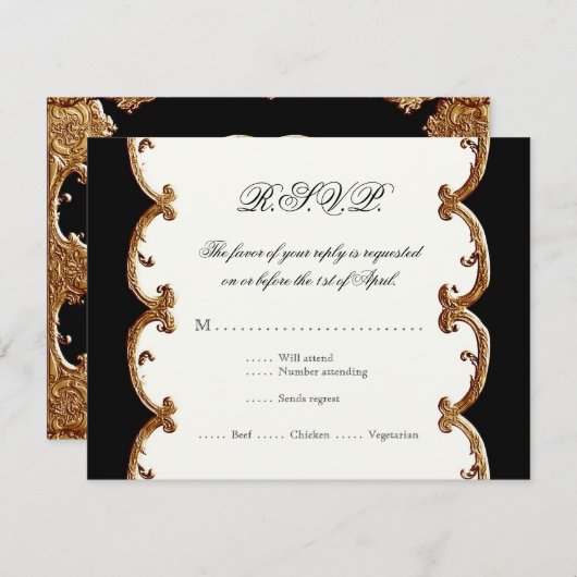 Golden French Swirl UAWG Response 50 Jahre alt RSVP Karte (Vorne/Hinten)