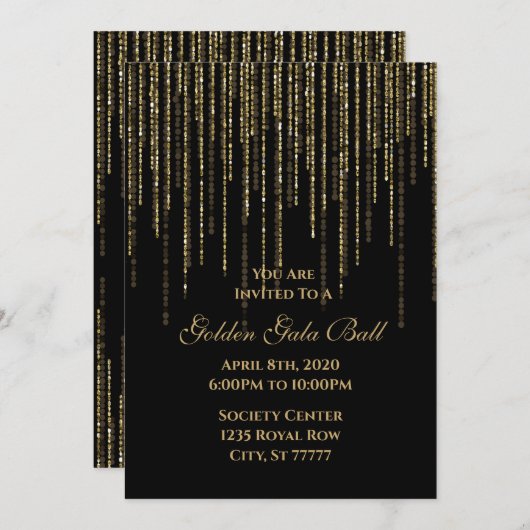 Golden Gala Ball Prom 8th Grade Tanz Schwarz Einladung (Vorne/Hinten)