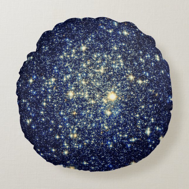 Golden Galaxy Stars Pillow Rundes Kissen (Vorderseite)