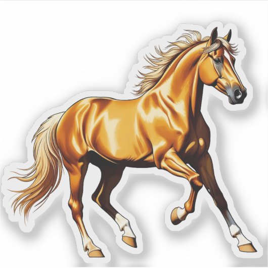 Golden Galloping Horse Sticker Illustration (Vorderseite)