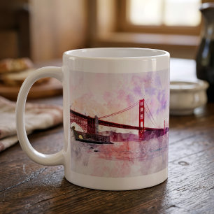 Golden Gate Bridge Aquarell bei Sonnenuntergang Kaffeetasse
