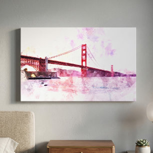 Golden Gate Bridge Aquarell bei Sonnenuntergang Leinwanddruck