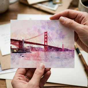 Golden Gate Bridge Aquarell bei Sonnenuntergang Postkarte