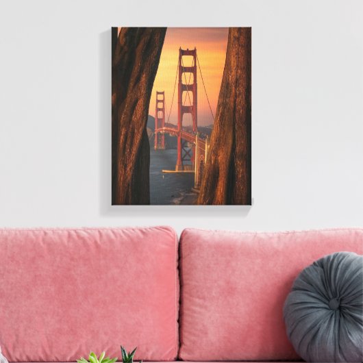 Golden Gate Bridge Foto zwischen zwei Bäumen Leinwanddruck (Insitu (Wohnzimmer))
