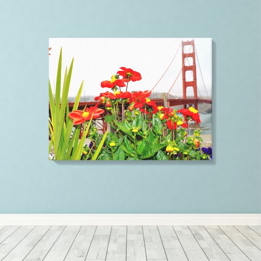 Golden Gate Bridge hinter Blume Leinwanddruck (Insitu (Holzboden))