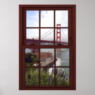 Golden Gate Bridge Imitate Kirschholz Fenster Poster