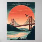 Golden Gate Bridge - Minimalistisch Sunset Silhoue Poster (Vorne)