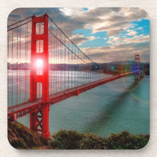 Golden gate bridge mit Sun, der durch scheint Getränkeuntersetzer (Vorderseite)