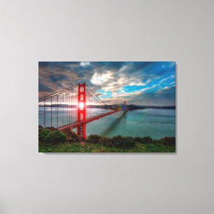 Golden gate bridge mit Sun, der durch scheint Leinwanddruck