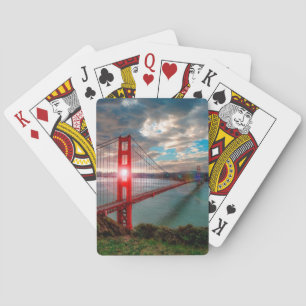 Golden gate bridge mit Sun, der durch scheint Spielkarten