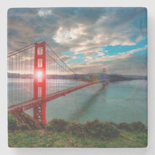 Golden gate bridge mit Sun, der durch scheint Steinuntersetzer (Vorderseite)