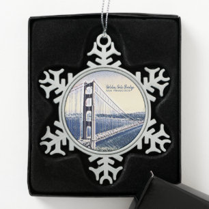 Golden Gate Bridge San Francisco Schneeflocken Zinn-Ornament