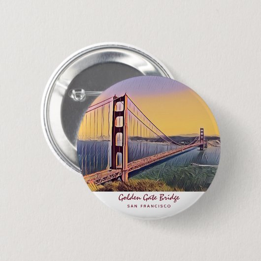 Golden Gate Bridge San Francisco Vintage Malerei Button (Vorne & Hinten)