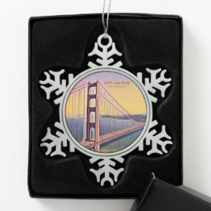 Golden Gate Bridge San Francisco Vintage Malerei Schneeflocken Zinn-Ornament