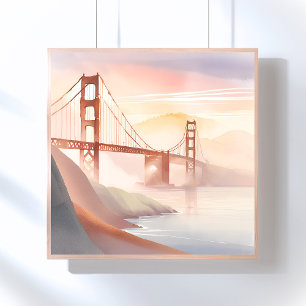 Golden Gate Bridge   Sonnenaufgang Schöne Aquarell Poster