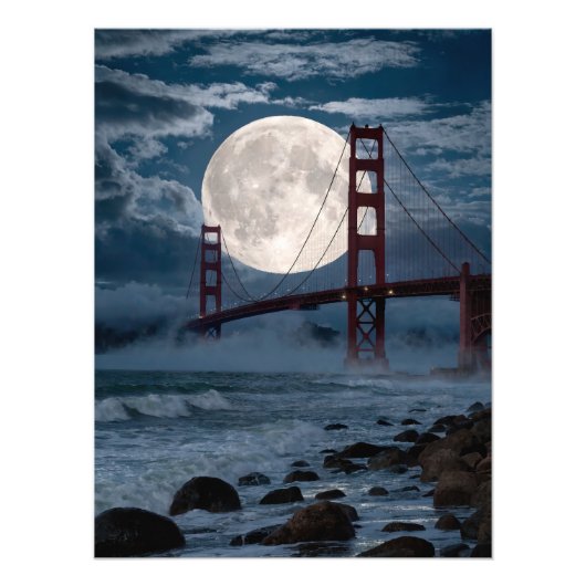 Golden Gate Bridge Under Full Moon Fotodruck (Vorne)