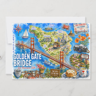 Golden Gate Bridge USA Aquarell Reise Postkarten