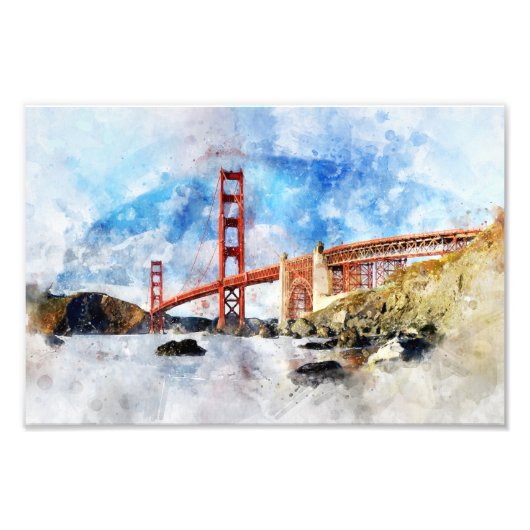 Golden Gate Bridge Wasserfarbe in San Francisco Fotodruck (Vorne)