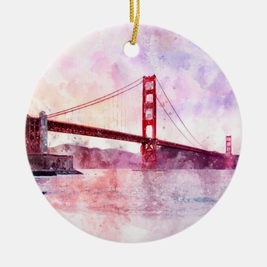 Golden Gate Bridge Wasserfarbe in San Francisco Keramik Ornament (Vorne)