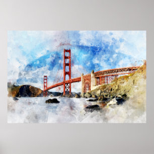 Golden Gate Bridge Wasserfarbe in San Francisco Poster