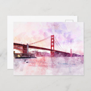 Golden Gate Bridge Wasserfarbe in San Francisco Postkarte