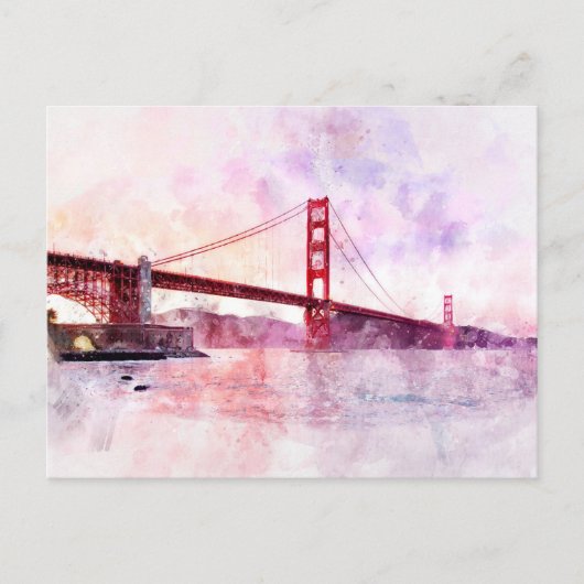 Golden Gate Bridge Wasserfarbe in San Francisco Postkarte (Vorderseite)