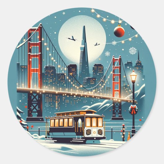 Golden Gate Holiday Magic San Francisco Christmas Runder Aufkleber (Vorderseite)