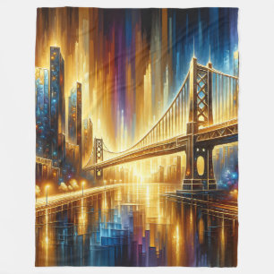 "Golden Gate Reflections: Night Cityscape" Fleecedecke