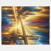 "Golden Gate Reflections: Night Cityscape" Fleecedecke (Vorderseite (Horizontal))