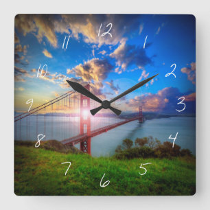 Golden Gate-Sonnenaufgang Quadratische Wanduhr