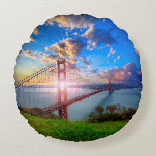 Golden Gate-Sonnenaufgang Rundes Kissen