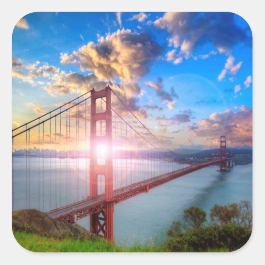 Golden Gate Sunrise Quadratischer Aufkleber (Vorderseite)