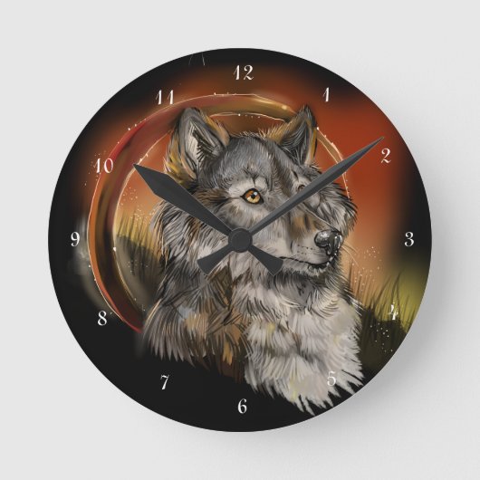 Golden Gaze Wolf Runde Wanduhr (Vorderseite)