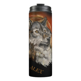 Golden Gaze Wolf Thermosbecher