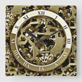 Golden Gear Pattern For Acrylic Wall Clock Quadratische Wanduhr