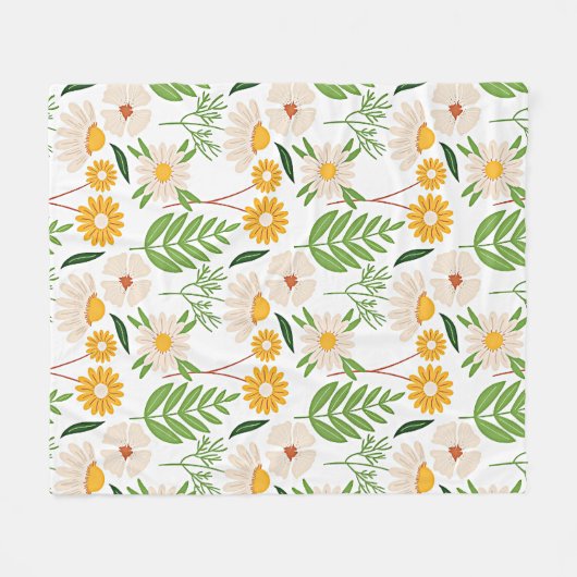 Golden gelb und Elfenbeinweiß Blumenmuster Fleecedecke (Vorderseite (Horizontal))