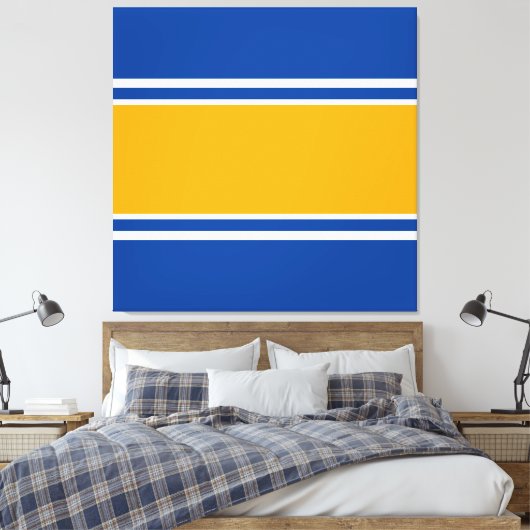 Golden gelbe, weiße Streifen auf hellblauen Streif Leinwanddruck (Insitu (Schlafzimmer))