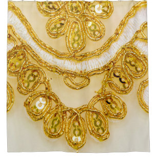 Golden gelber Spitzenstreifen. Hintergrundtextur,  Duschvorhang