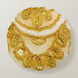 Golden gelber Spitzenstreifen. Hintergrundtextur,  Rundes Kissen