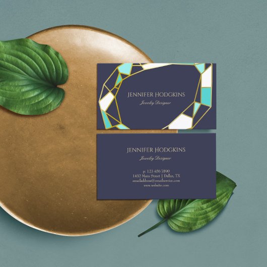 Golden Gem Konturen | Navy Blue | Schmuckdesigner Visitenkarte