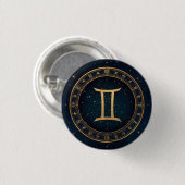 Golden Gemini Zodiac Circle With Starry Night Button (Vorne & Hinten)