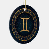 Golden Gemini Zodiac Circle With Starry Night Keramik Ornament (Rechts)