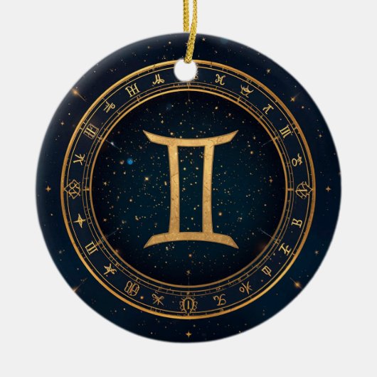 Golden Gemini Zodiac Circle With Starry Night Keramik Ornament (Vorne)