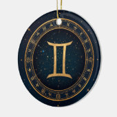 Golden Gemini Zodiac Circle With Starry Night Keramik Ornament (Links)